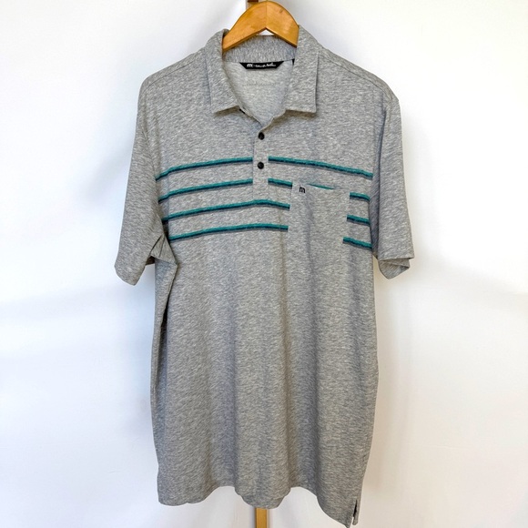 Travis Mathew Men's XL Gray Striped Golf Polo Shirt 3-Button Collared Casual - Picture 1 of 13